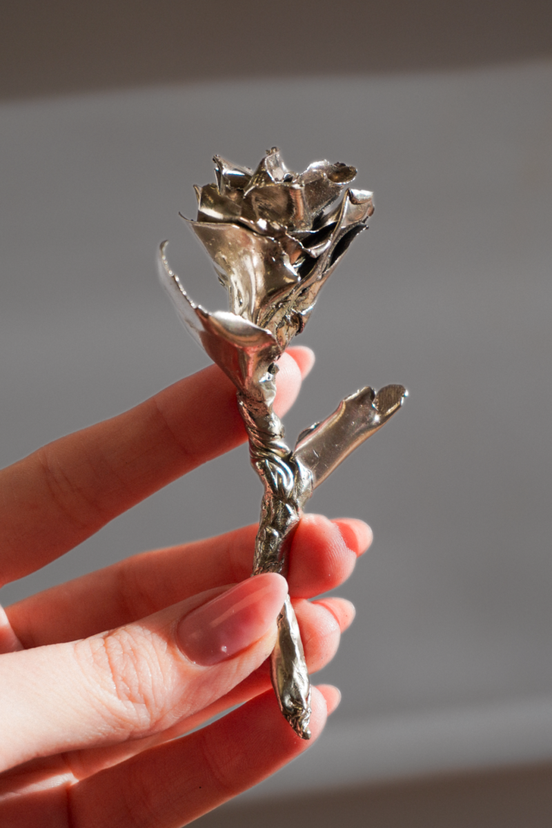 A rose made from white bronze