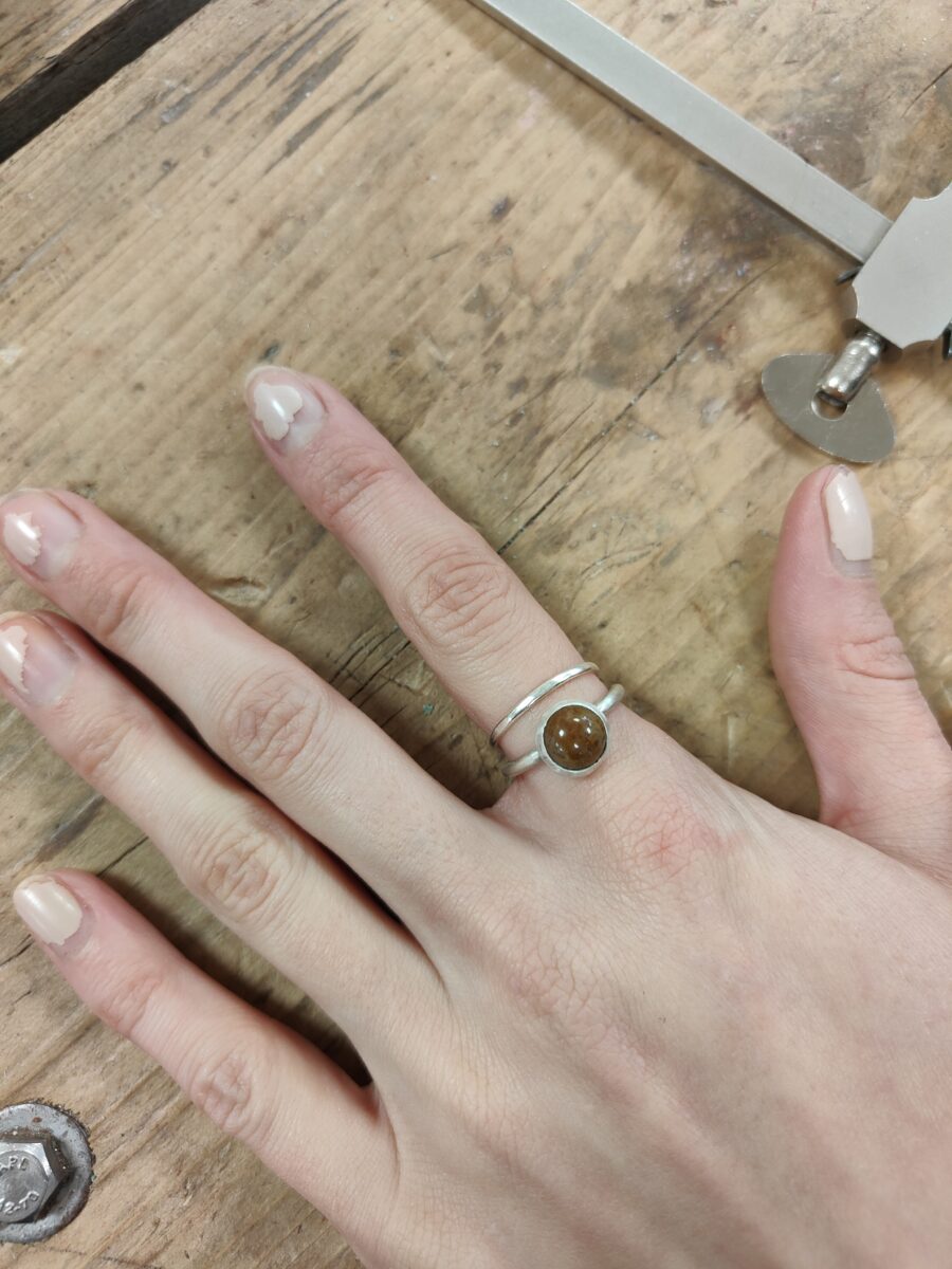 brown organge stone set in gemstone stacking ring